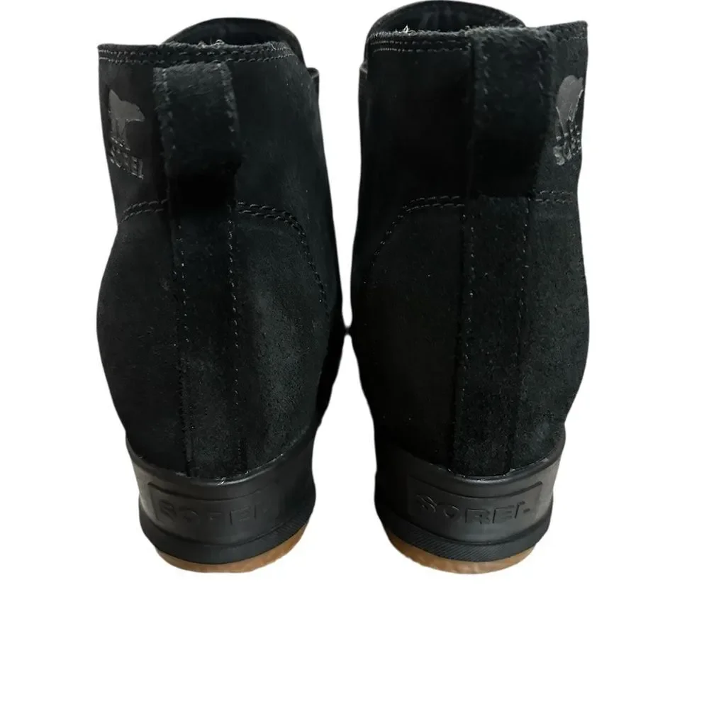Sorel Evie Pull On Ankle Booties Women’s 9.5 Waterproof Suede Leather Black LNC